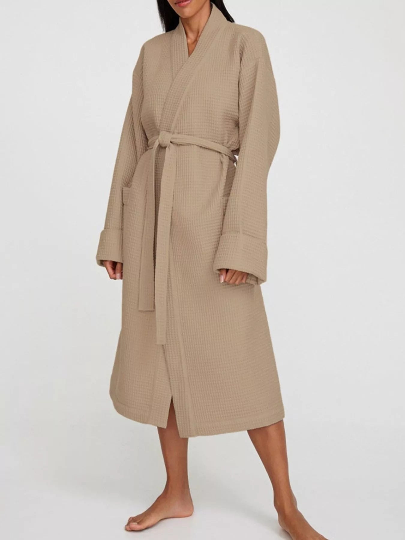Waffle Knit Tie Waist Lounge Nightgown — Livostyle