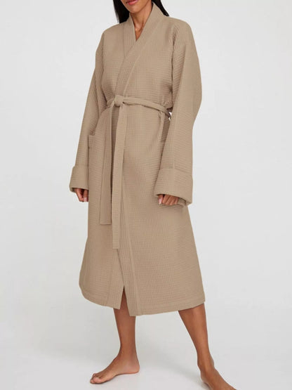 Waffle Knit Tie Waist Lounge Nightgown — Livostyle