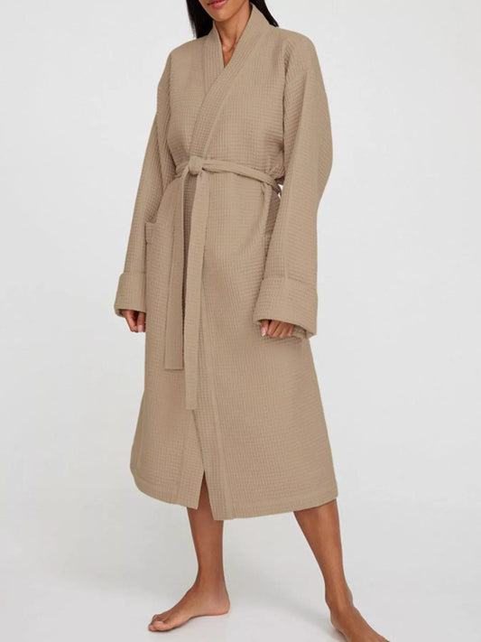 Waffle Knit Tie Waist Lounge Nightgown — Livostyle