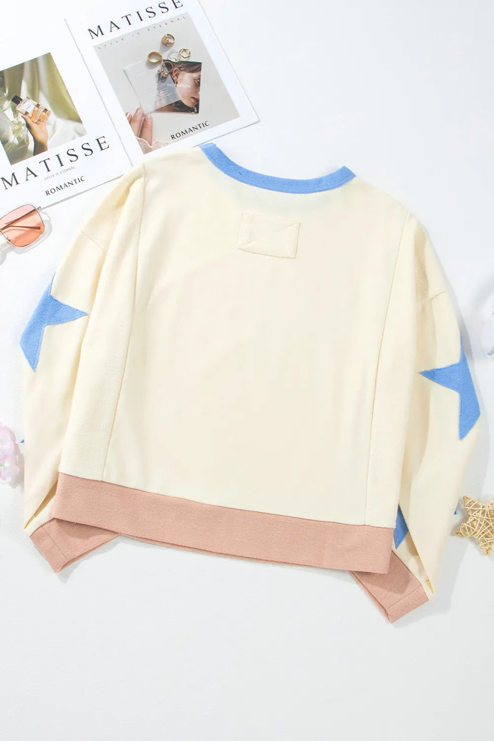 GAME DAY Star Patch Round Neck Long Sleeve Sweatshirt closeup — Livostyle