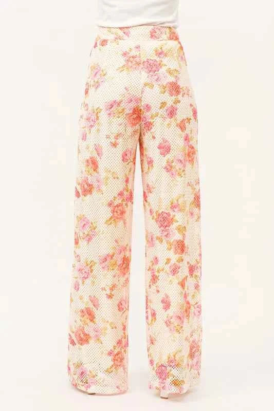 And The Why Fishnet Floral Printed Crop Pants