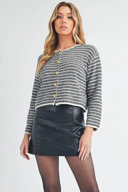 Elegant Striped Button-Down Cardigan — Livostyle