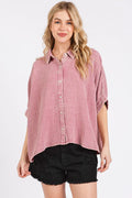 Mineral Wash Gauze Dolman Sleeve Button Down Shirt in Dusty Pink