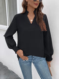 Smocked Notched Long Sleeve Blouse — Livostyle