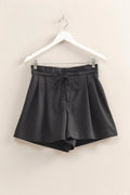 High-Waisted Washed Twill Paperbag Shorts — Livostyle