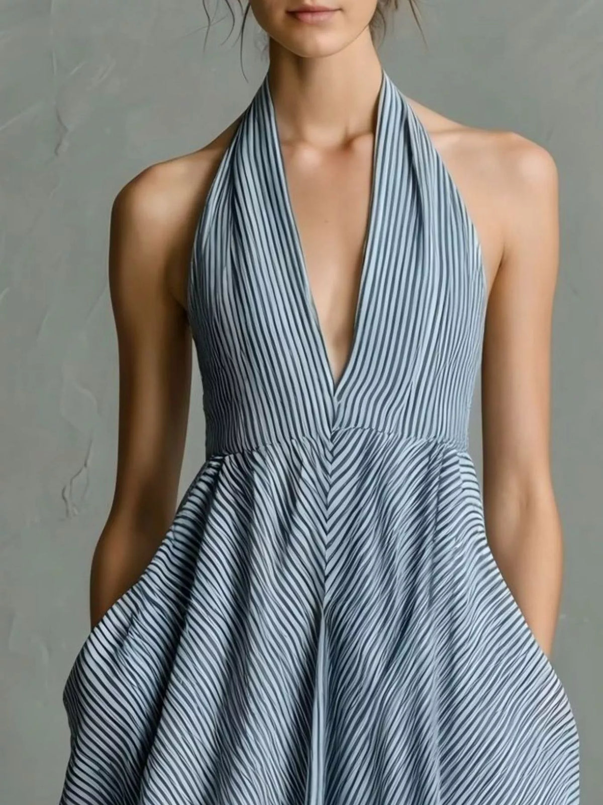 Striped Halter Neck Maxi Dress with Pockets – Plus Size – photo 3