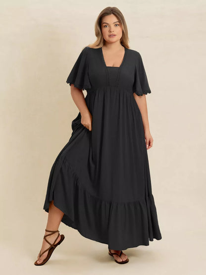 Boho Ruffled Maxi Dress with Flutter Sleeves – Plus Size – photo 4