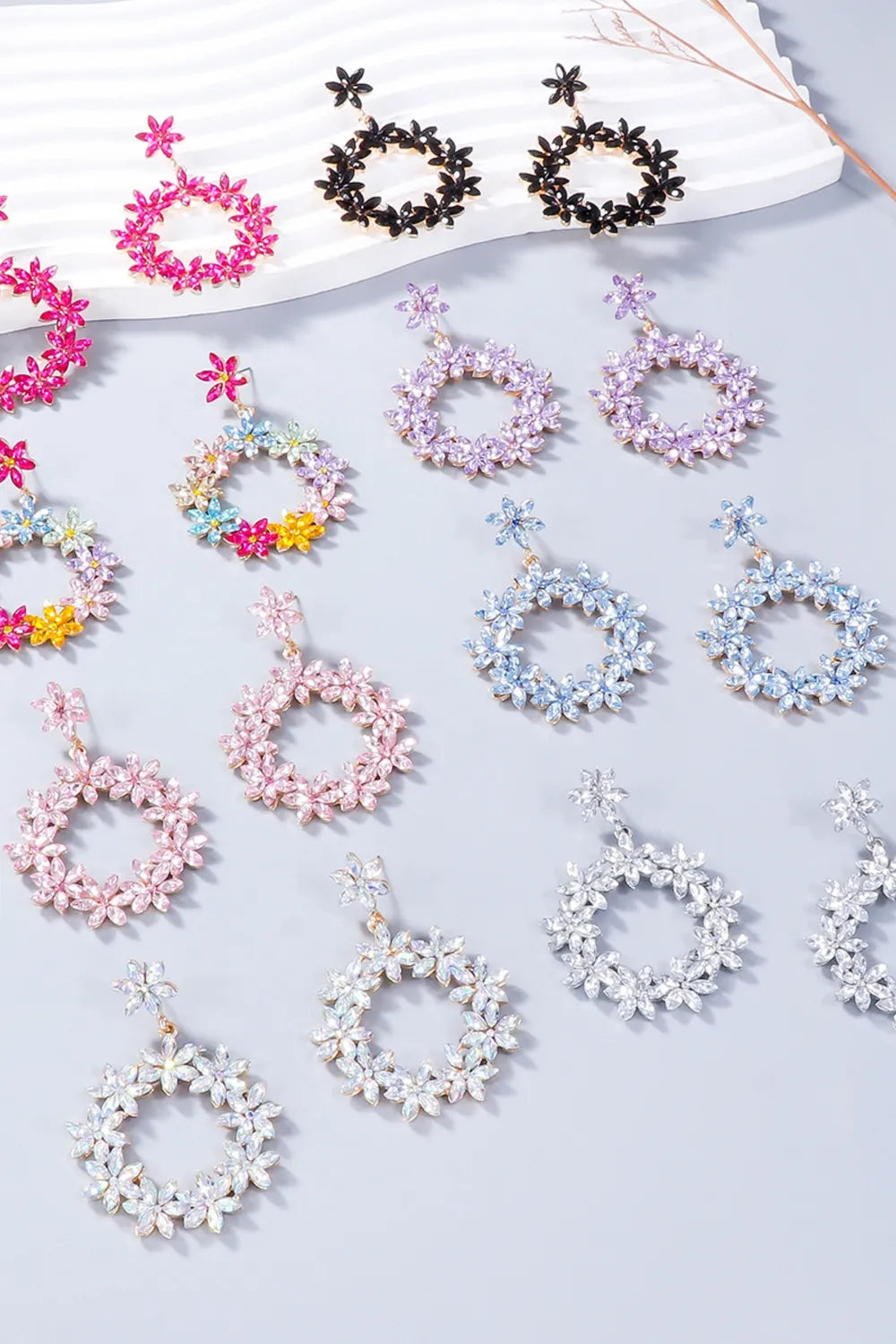 Rhinestone Flower Dangle Earrings — Livostyle