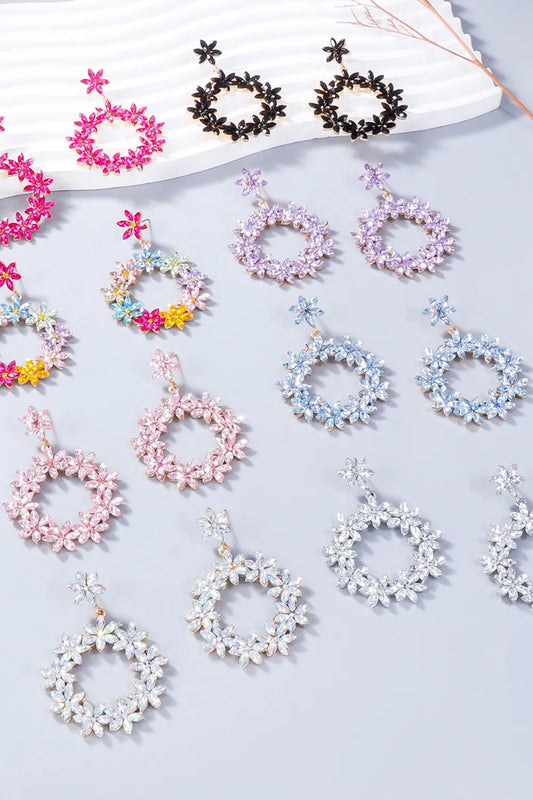 Rhinestone Flower Dangle Earrings — Livostyle