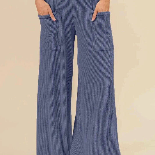 2tone Cord Rib Waist Band Side Pocket Pants in INDIGO BLUE — square view — Livostyle