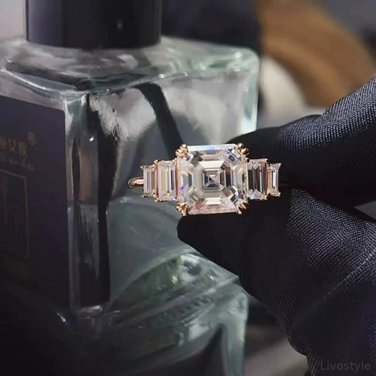 3 Carat Moissanite 925 Sterling Silver Ring — Asscher-Cut Go — square view — Livostyle
