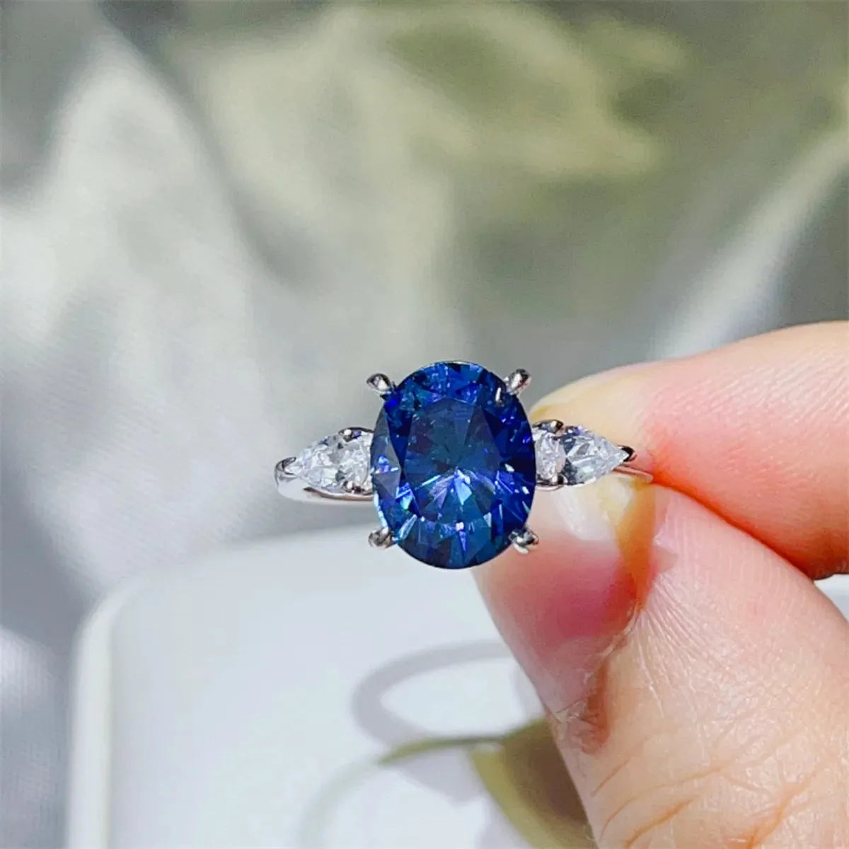 3 Carat Moissanite 925 Sterling Silver Ring — Oval-Cut Blue  — square view — Livostyle