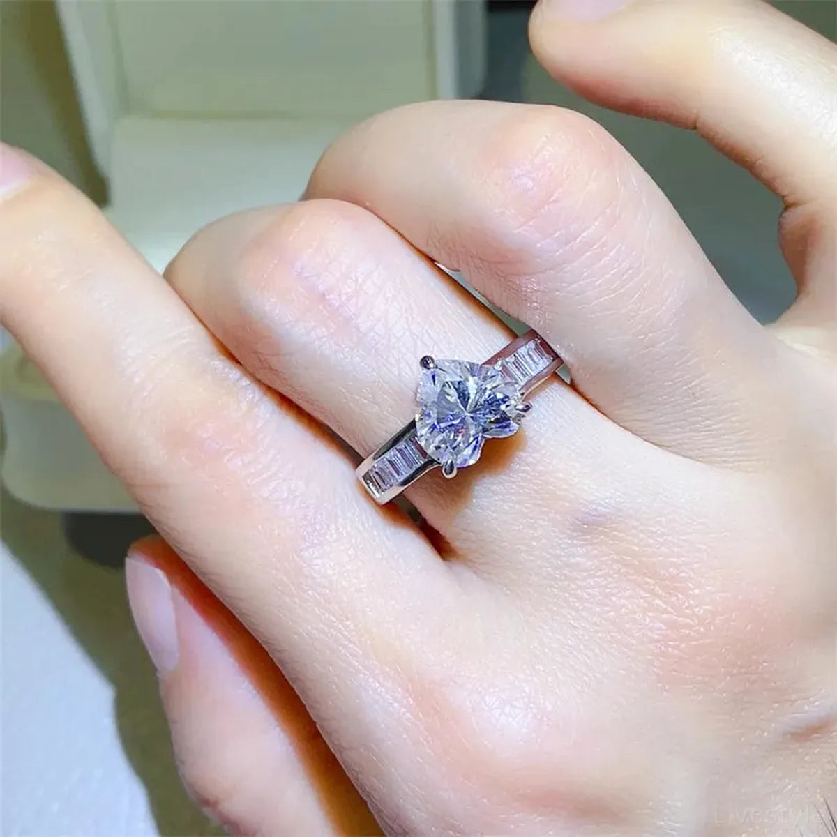 3 Carat Moissanite 925 Sterling Silver Ring — Heart-Shape Wh — square view — Livostyle