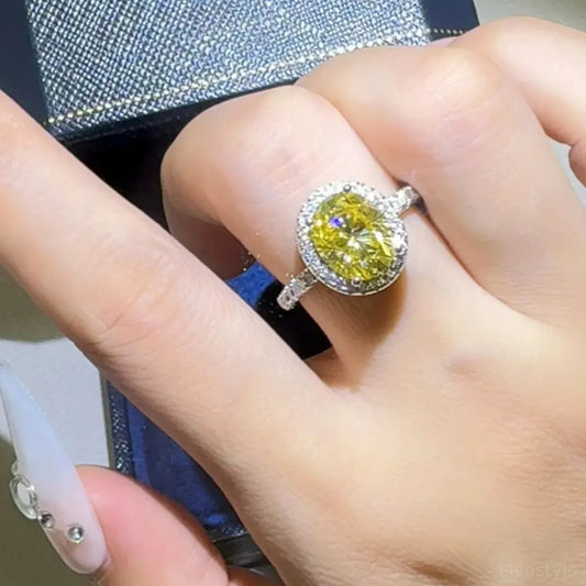 3 Carat Moissanite 925 Sterling Silver Ring — Oval-Cut Yello — square view — Livostyle