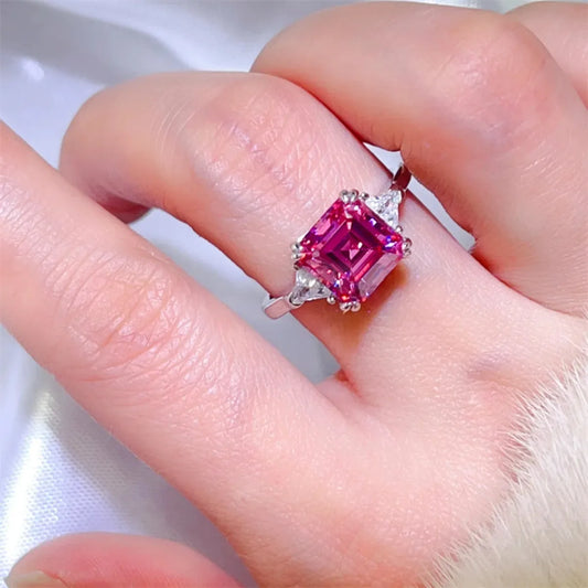 3 Carat Moissanite 925 Sterling Silver Ring — Square Pink — square view — Livostyle