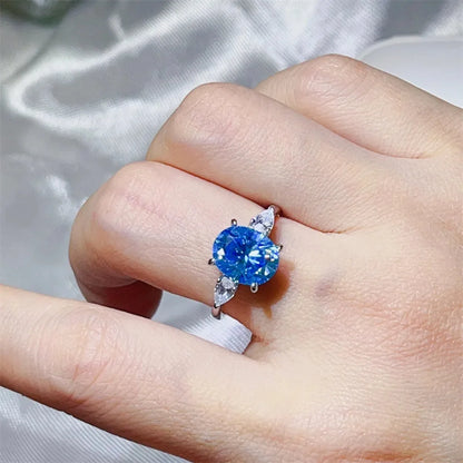 3 Carat Moissanite 925 Sterling Silver Ring — Oval-Cut Blue — square view — Livostyle