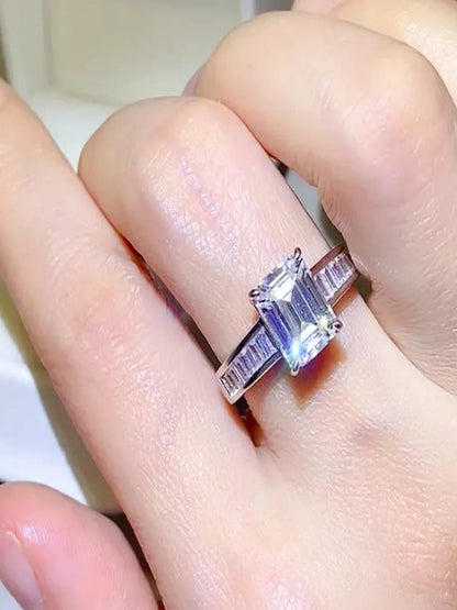 3 Carat Moissanite 925 Sterling Silver Ring — Emerald-Cut Pa — detail view — Livostyle