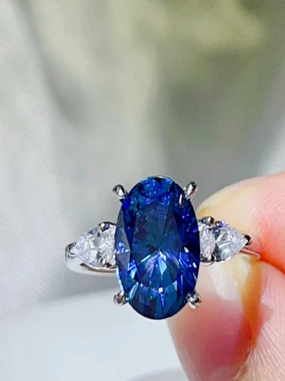 3 Carat Moissanite 925 Sterling Silver Ring — Oval-Cut Blue  — detail view — Livostyle
