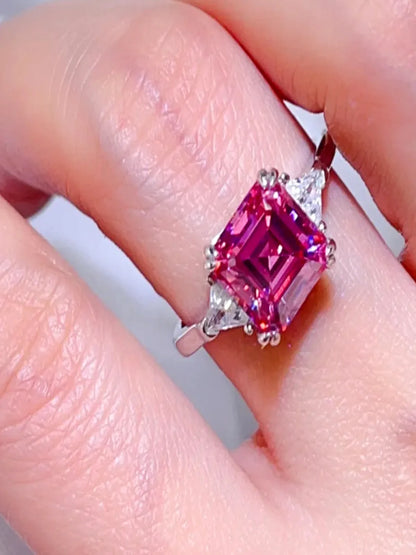3 Carat Moissanite 925 Sterling Silver Ring — Square Pink — detail view — Livostyle