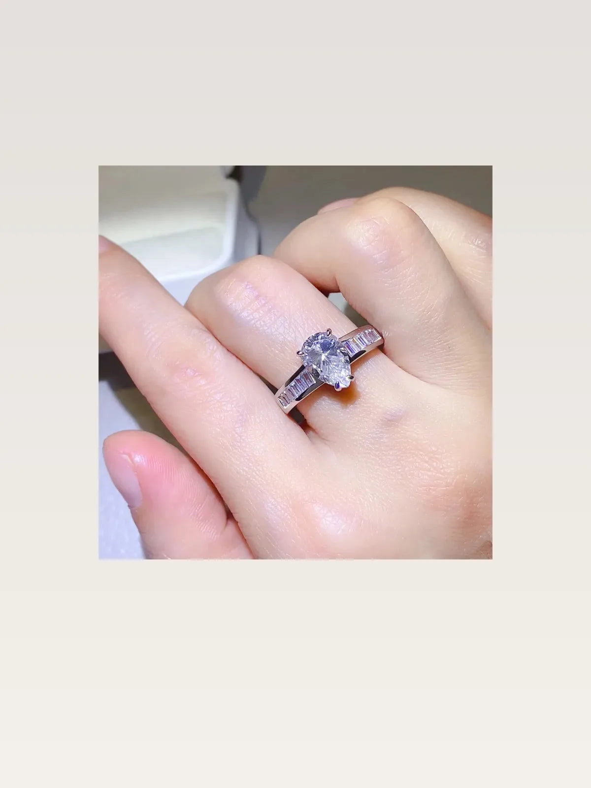3 Carat Moissanite 925 Sterling Silver Ring — Pear-Shape Min — styled showcase — Livostyle
