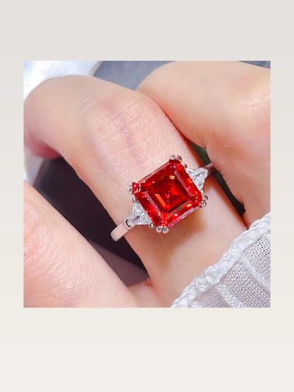 3 Carat Moissanite 925 Sterling Silver Ring — Square Red — styled showcase — Livostyle