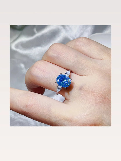 3 Carat Moissanite 925 Sterling Silver Ring — Oval-Cut Blue — styled showcase — Livostyle
