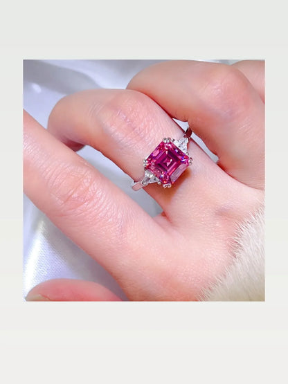 3 Carat Moissanite 925 Sterling Silver Ring — Square Pink — styled showcase — Livostyle