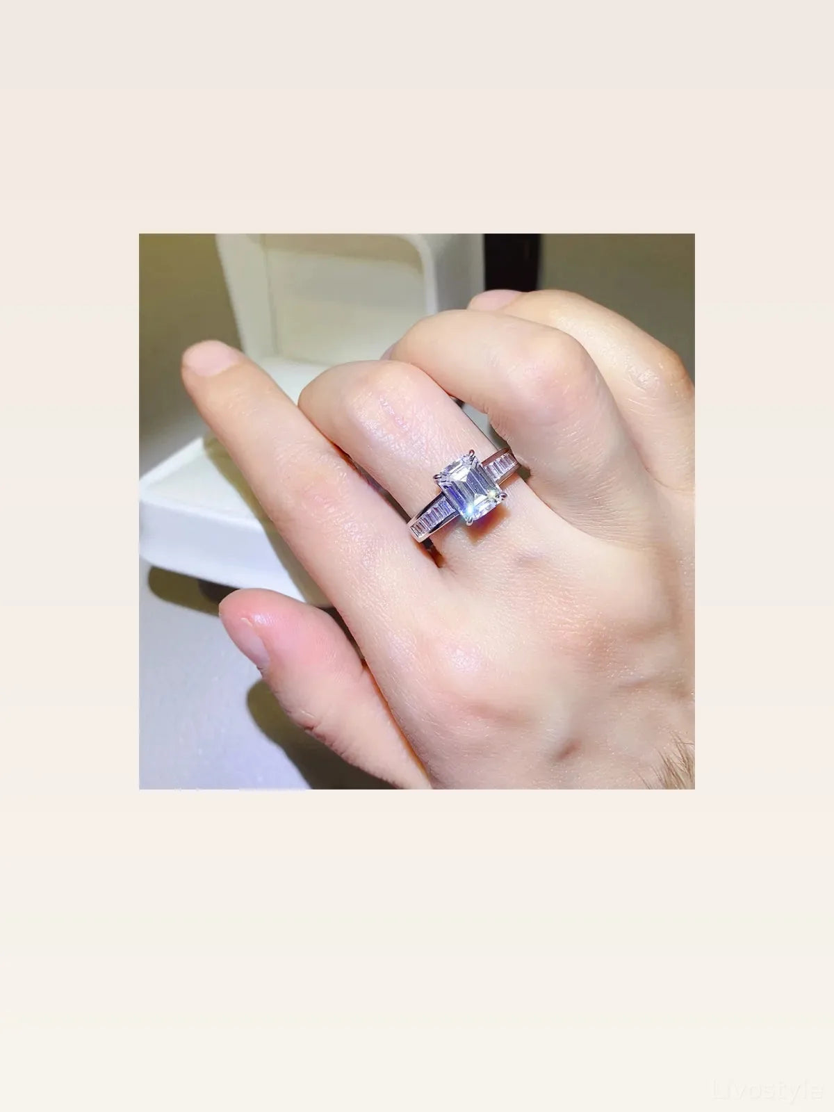 3 Carat Moissanite 925 Sterling Silver Ring — Emerald-Cut Pa — styled showcase — Livostyle