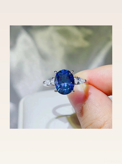 3 Carat Moissanite 925 Sterling Silver Ring — Oval-Cut Blue  — styled showcase — Livostyle