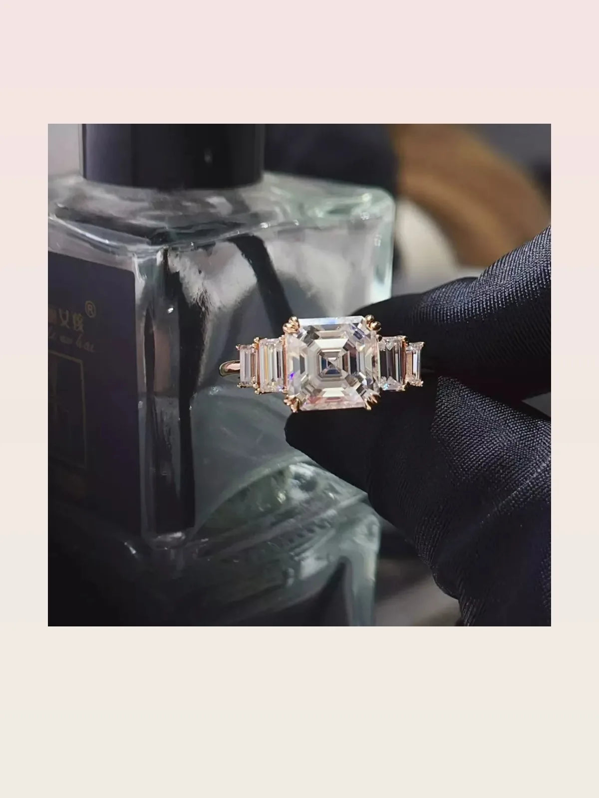 3 Carat Moissanite 925 Sterling Silver Ring — Asscher-Cut Go — styled showcase — Livostyle