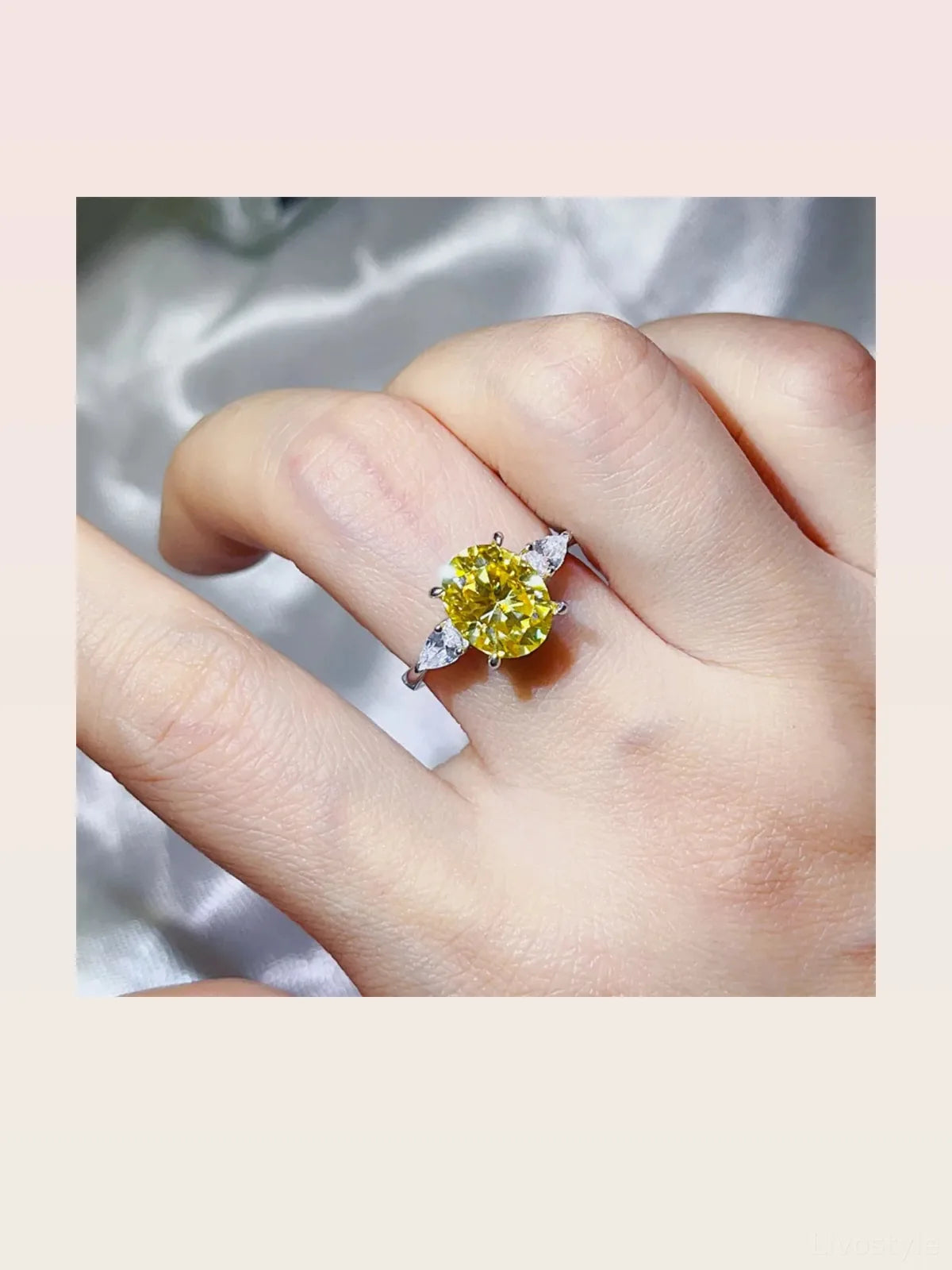 3 Carat Moissanite 925 Sterling Silver Ring — Oval-Cut Yello — styled showcase — Livostyle
