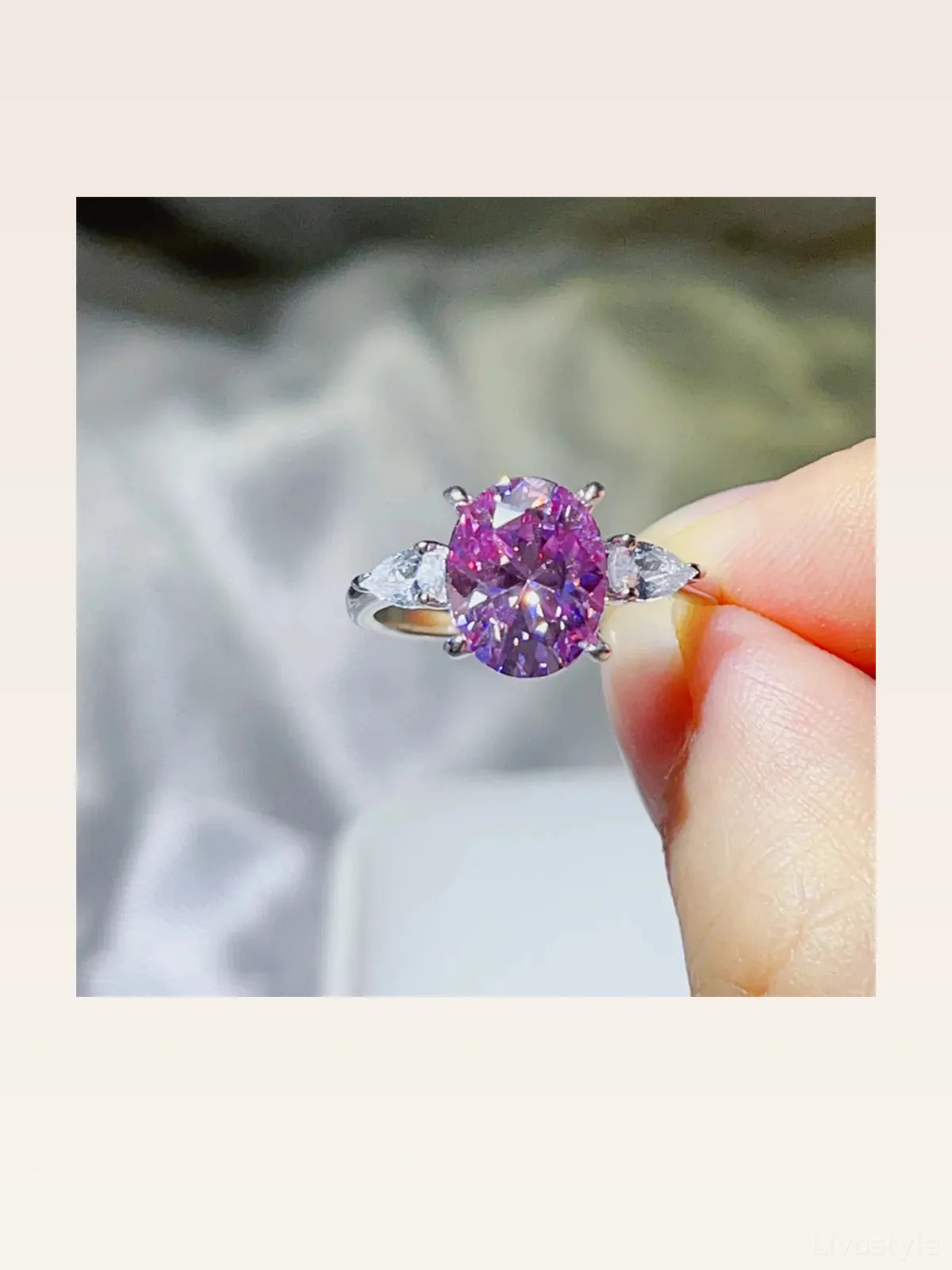 3 Carat Moissanite 925 Sterling Silver Ring — Oval-Cut Purpl — styled showcase — Livostyle