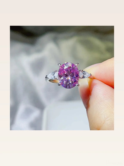 3 Carat Moissanite 925 Sterling Silver Ring — Oval-Cut Purpl — styled showcase — Livostyle