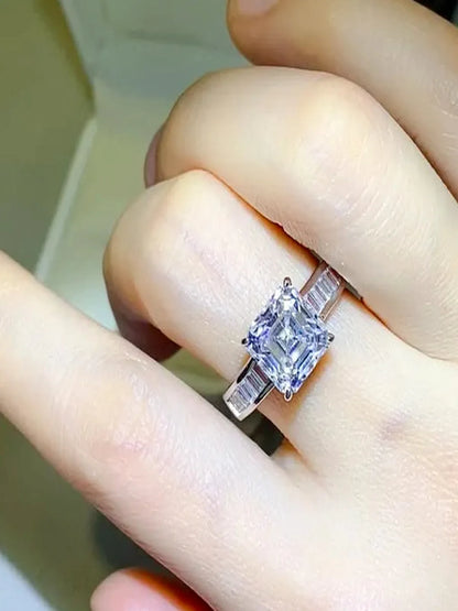 3 Carat Moissanite 925 Sterling Silver Square Ring — Princes — detail view — Livostyle