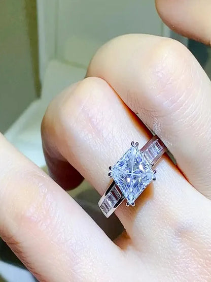 3 Carat Moissanite 925 Sterling Silver Square Ring — White P — detail view — Livostyle