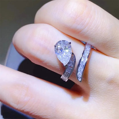 3 Carat Moissanite Zircon 925 Sterling Silver Bypass Ring — square view — Livostyle