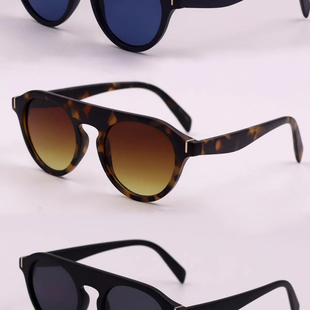 3-Piece Round Polycarbonate Full Rim Sunglasses — square view — Livostyle