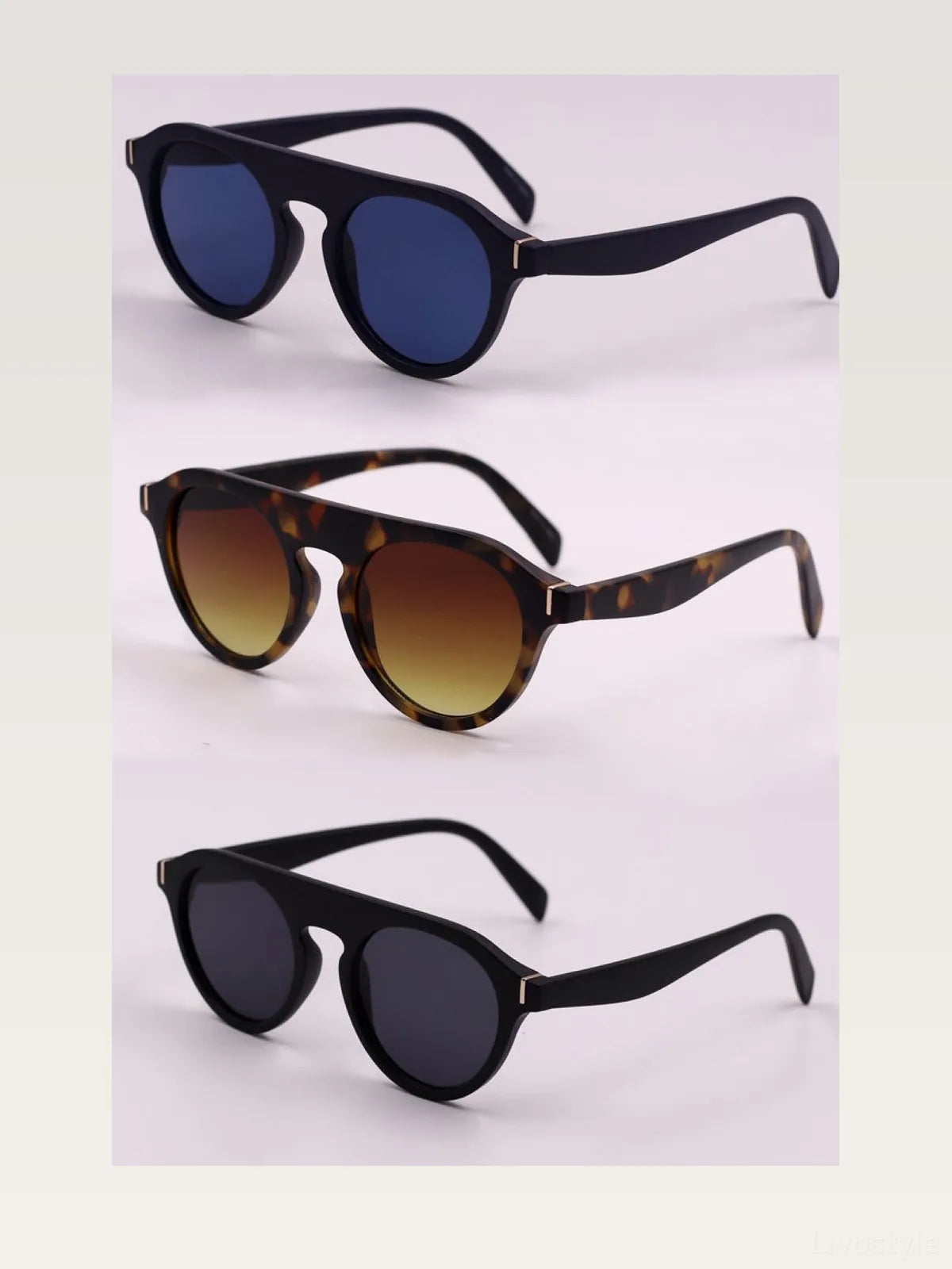 3-Piece Round Polycarbonate Full Rim Sunglasses — styled showcase — Livostyle