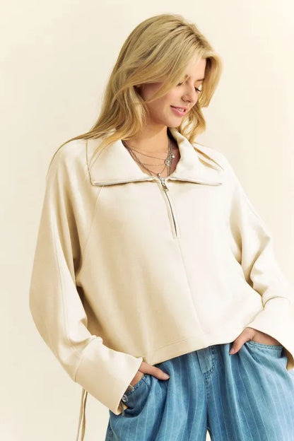 Half-Zip Raglan Sweatshirt with Adjustable Drawstring Hem — Livostyle