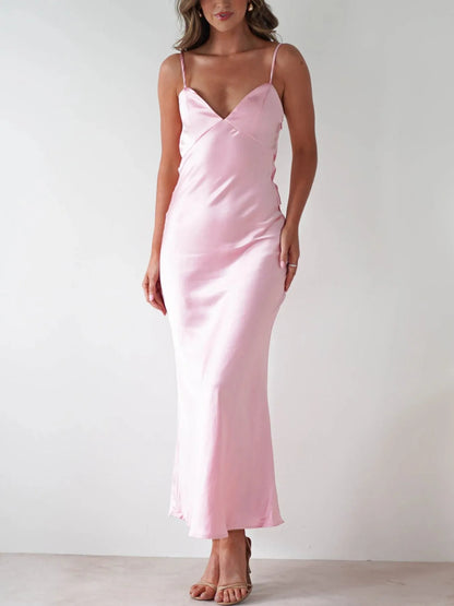 Satin Backless Cami Dress in Pink