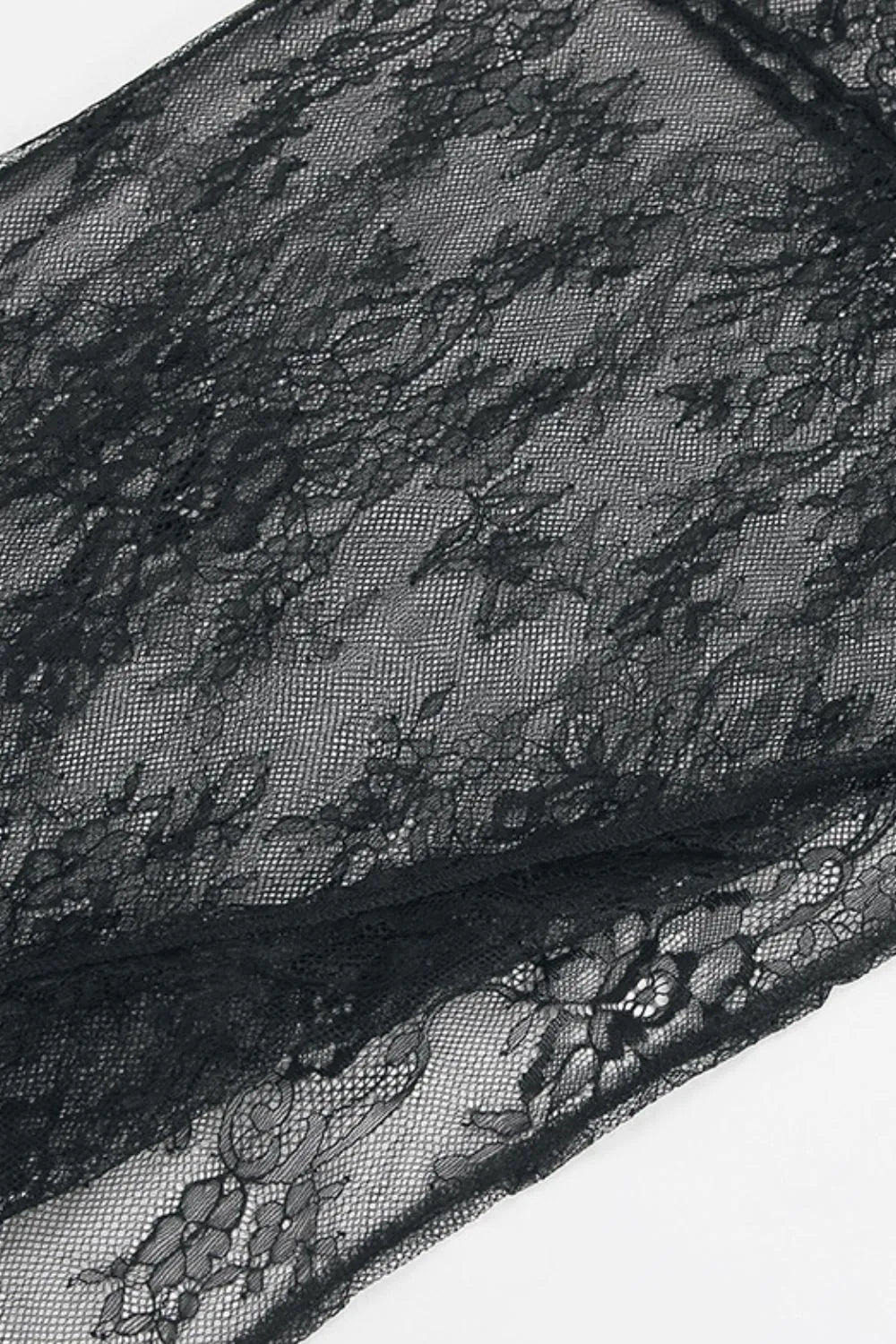 Fringe Round Neck Long Sleeve Lace Sheer Top closeup — Livostyle