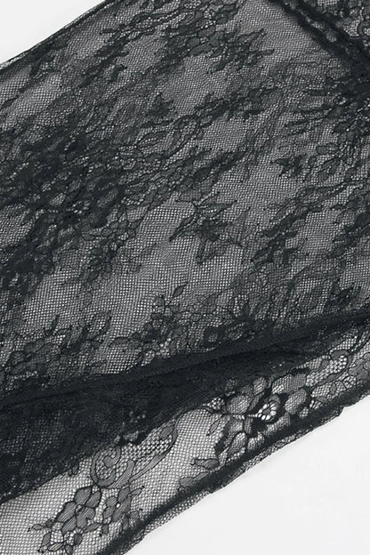 Fringe Round Neck Long Sleeve Lace Sheer Top closeup — Livostyle