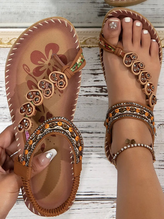Toe Loop PU Leather Flats Sandals — Livostyle