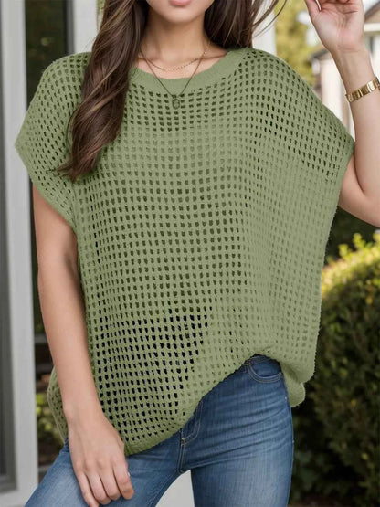Openwork Round Neck Short Sleeve Cover-Up — Livostyle