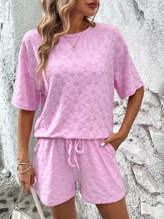 Flower Round Neck Top and Shorts Lounge Set — Livostyle