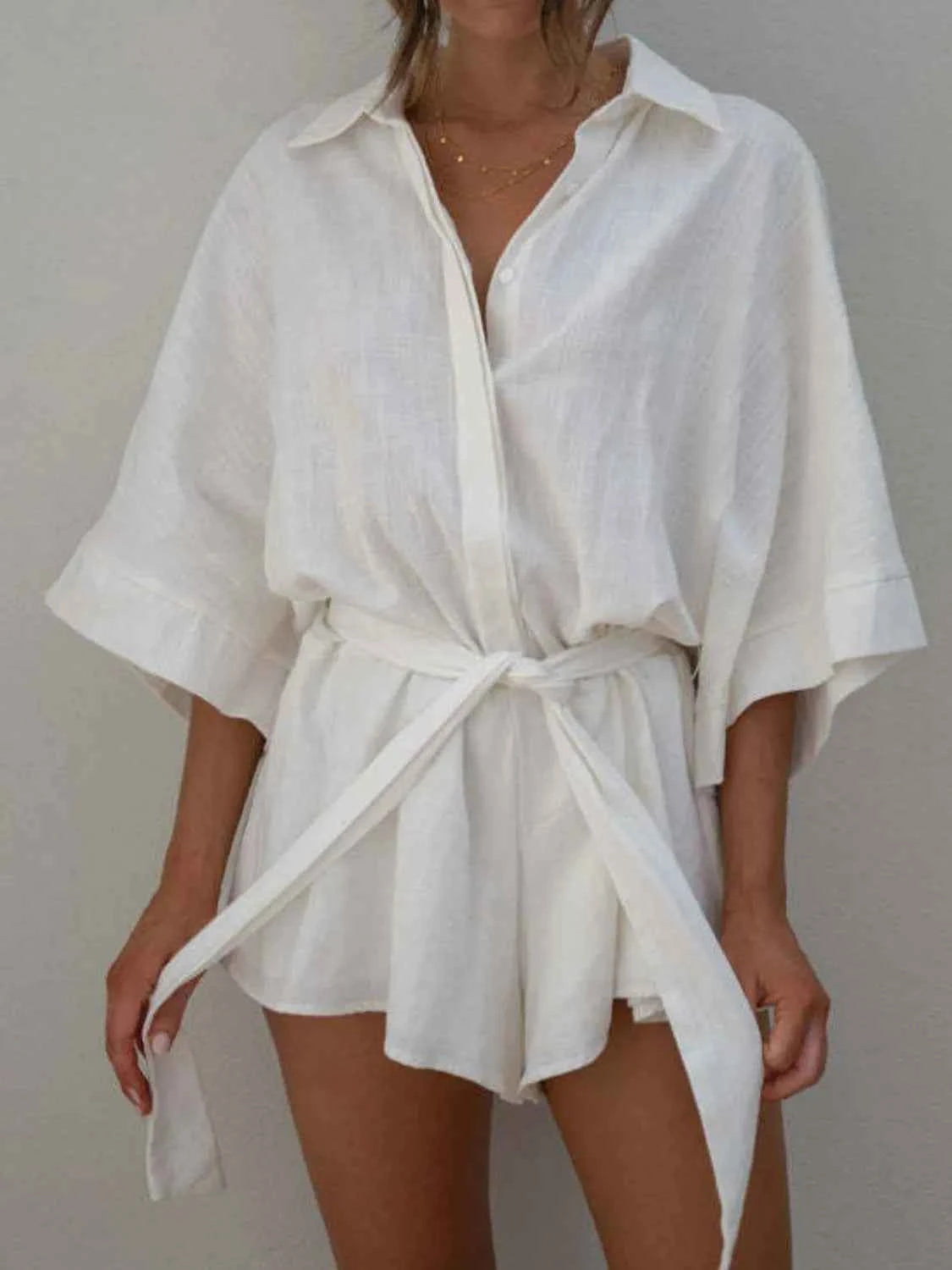 Collared Neck Half Sleeve Romper