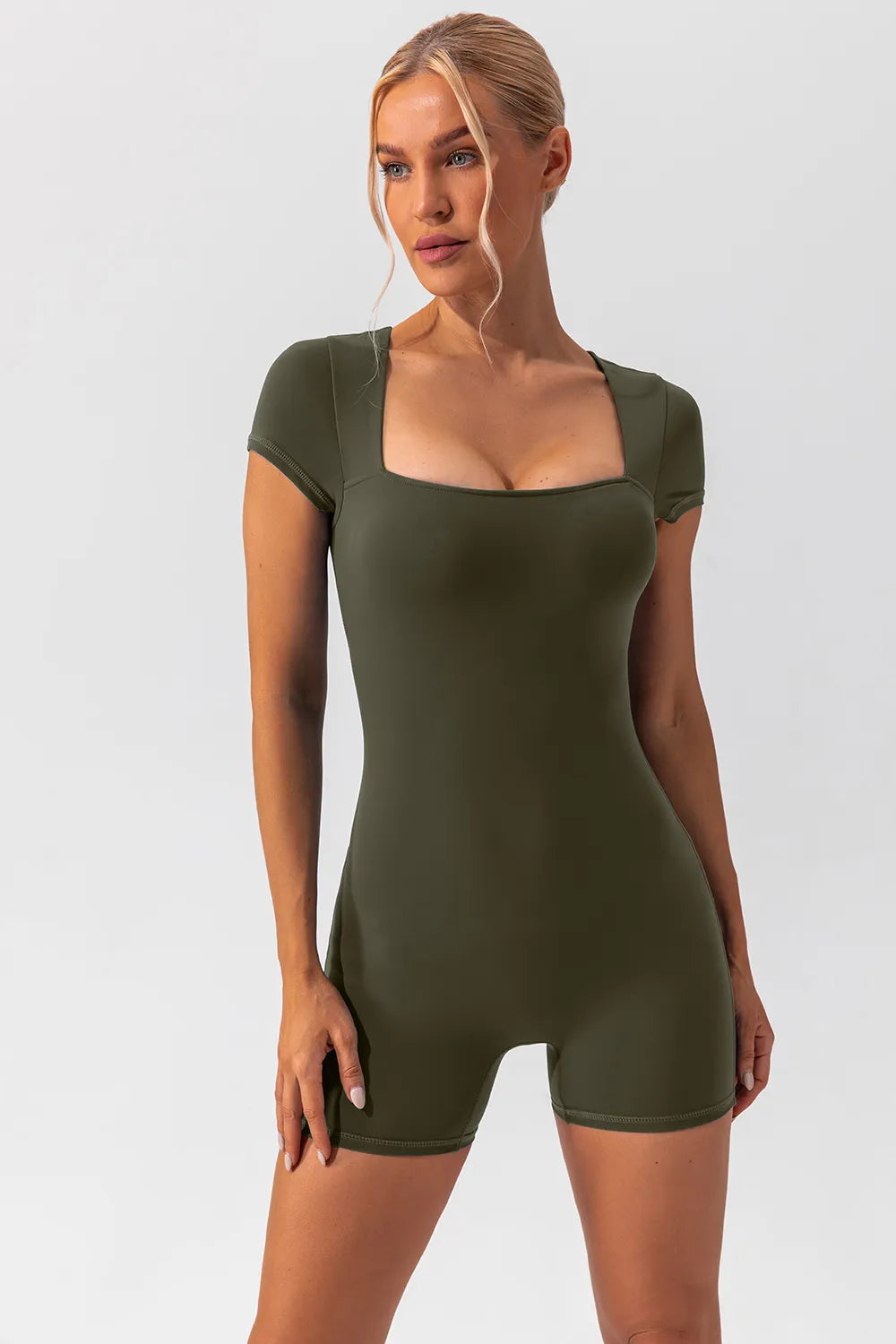 Square Neck Cap Sleeve Active Romper — Livostyle