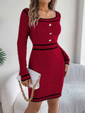 Contrast Trim Long Sleeve Sweater Dress — Livostyle