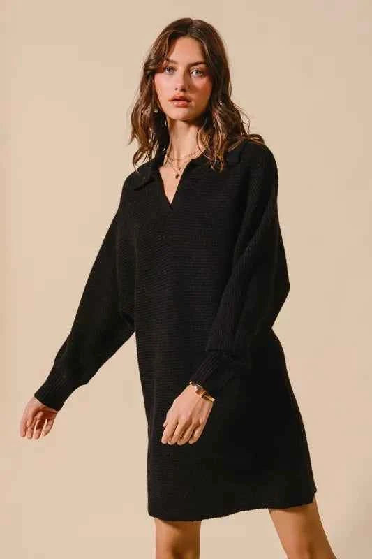 SO ME Ribbed Knit Collar Neck Dress