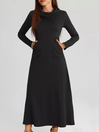 Cowl Neck Long Sleeve Midi Dress with Pockets – photo 6